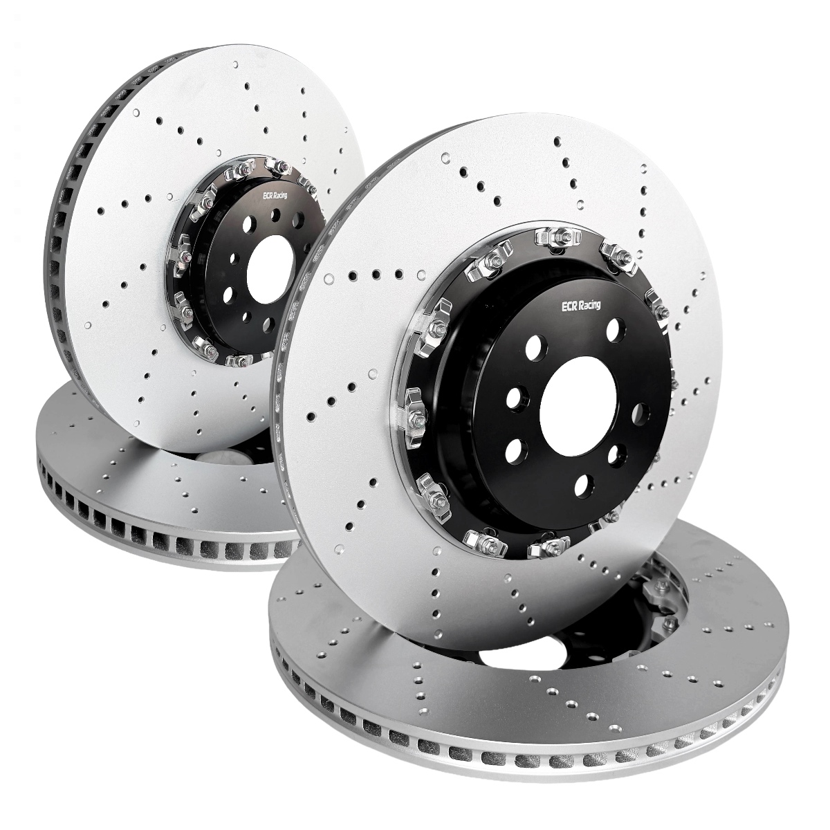 ECR Racing 2-Piece Floating Brake Discs - pair with drilled iron rings and aluminium bells